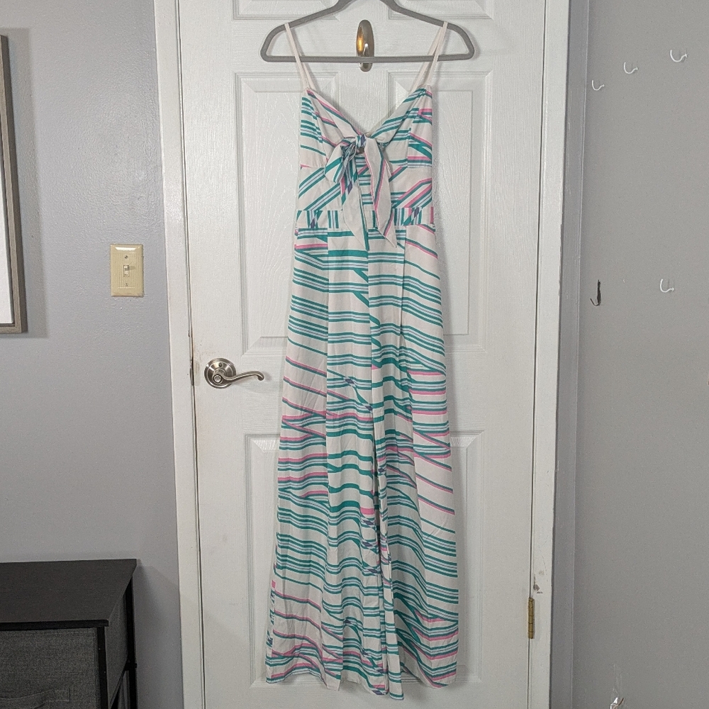 Corset Back‎ Tie-Front Aqua & Pink Wide Leg Cami Jumpsuit From Chicways Size S